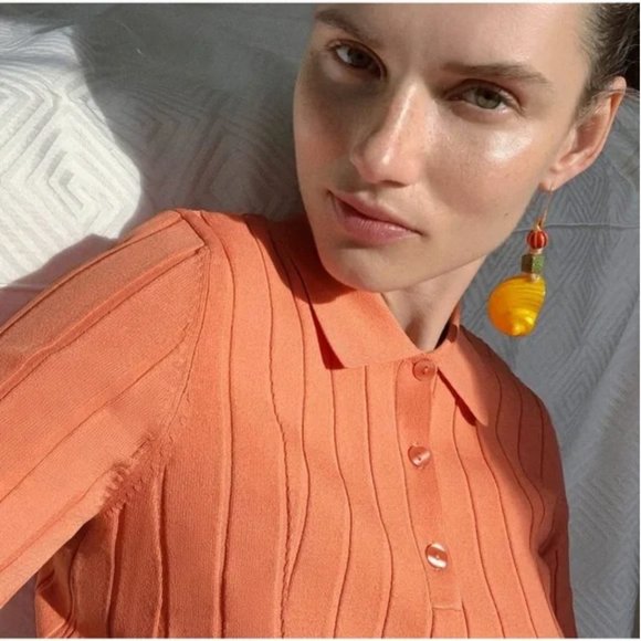 Zara Rib Knit Polo Sweater S - Picture 2 of 6